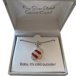 Silver Red and White Crystal Mitten Necklace NEW